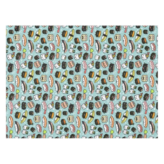 Cute Sushi Characters | Kawaii Sushi Patterned Tafelkleed (Voorkant (Horizontaal))