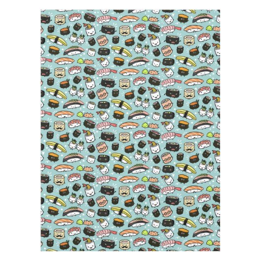 Cute Sushi Characters | Kawaii Sushi Patterned Tafelkleed (Voorkant)