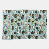 Cute Sushi Characters | Kawaii Sushi Patterned Theedoek (Horizontaal)