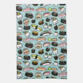 Cute Sushi Characters | Kawaii Sushi Patterned Theedoek (Verticaal)
