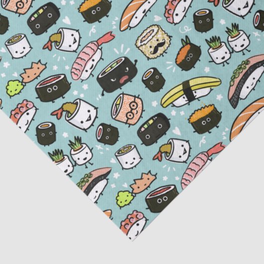 Cute Sushi Characters | Kawaii Sushi Patterned Tissuepapier (Detail)