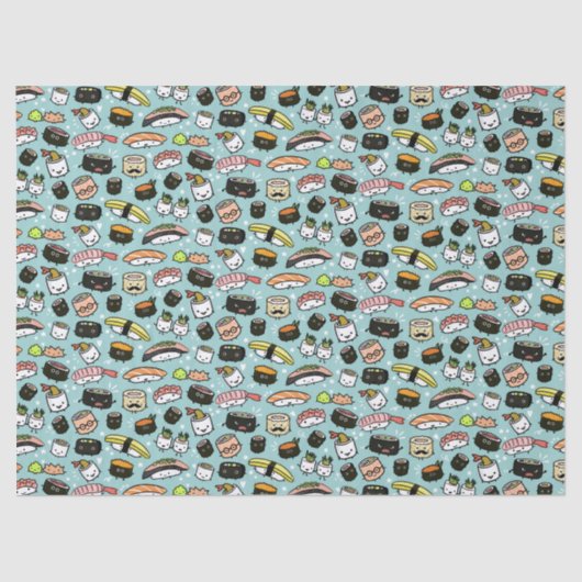 Cute Sushi Characters | Kawaii Sushi Patterned Tissuepapier (Voorkant)