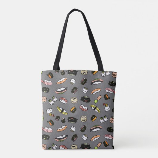 Cute Sushi Characters | Kawaii Sushi Patterned Tote Bag (Achterkant)