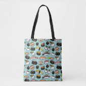 Cute Sushi Characters | Kawaii Sushi Patterned Tote Bag (Voorkant)