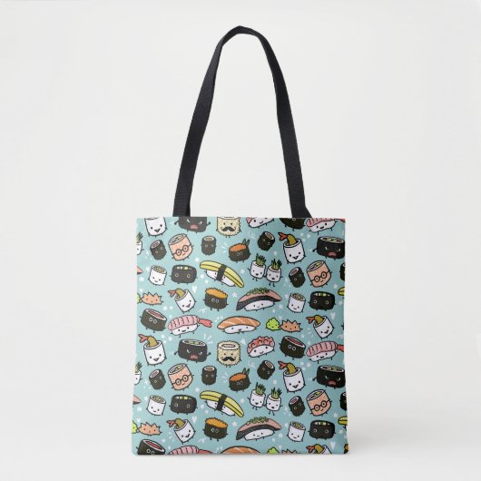 Cute Sushi Characters | Kawaii Sushi Patterned Tote Bag (Voorkant)