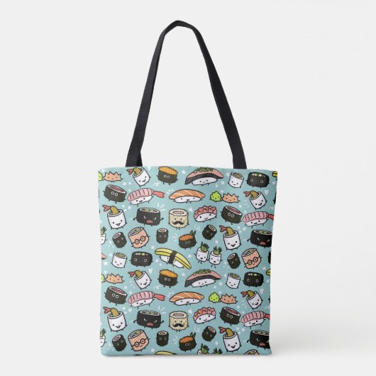 Cute Sushi Characters | Kawaii Sushi Patterned Tote Bag (Achterkant)