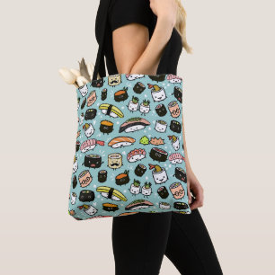 Cute Sushi Characters Kawaii Sushi Patterned Tote Bag
