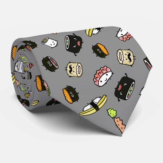 Cute Sushi Characters Pattern Funny Novelty Stropdas (Opgerold)