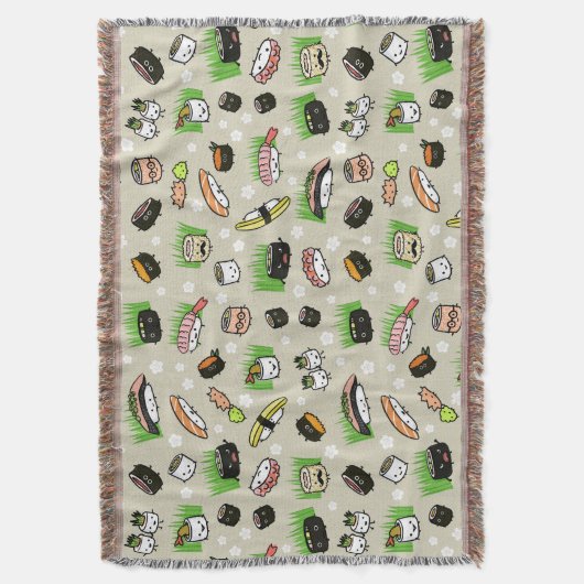 Cute Sushi Characters Pattern | Kawaii Sushi Deken (Voorkant Verticaal)
