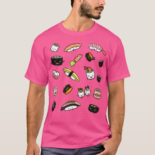 Cute Sushi Characters Pattern T-shirt (Voorkant)
