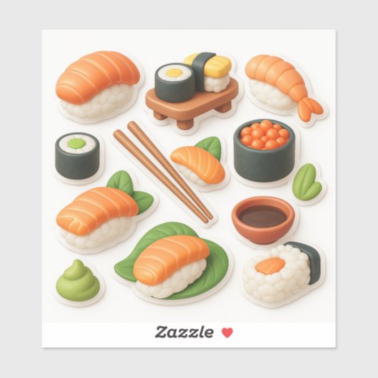 Cute Sushi Collage – Kawaii Japanese Food. Sticker (Vel)
