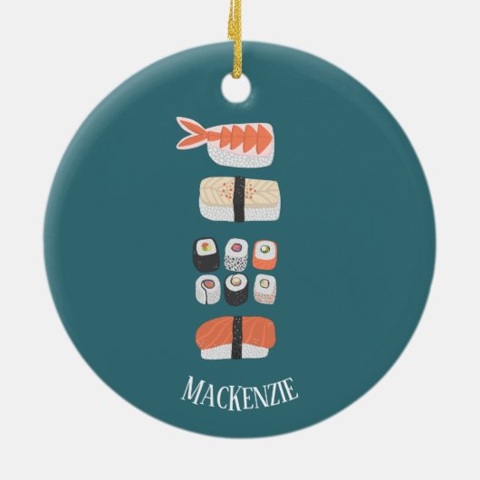 Cute Sushi Custom Name Keramisch Ornament (Achterkant)
