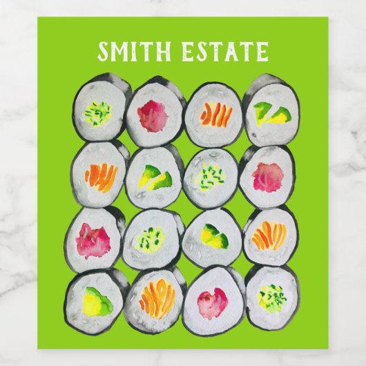 Cute sushi illustratie kunst wijn etiket (Enkel label)