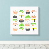 Cute Sushi Illustration, variëteit Kawaii style Canvas Afdruk (Insitu (Houten vloer))