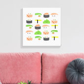 Cute Sushi Illustration, variëteit Kawaii style Canvas Afdruk (Insitu (Woonkamer))