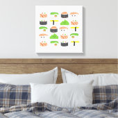 Cute Sushi Illustration, variëteit Kawaii style Canvas Afdruk (Insitu (Slaapkamer))