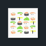 Cute Sushi Illustration, variëteit Kawaii style Canvas Afdruk<br><div class="desc">Met de schattige sushi-variëteit illustreren mijn dochter en ik samen. We houden van sushi en het samen illustreren ervan was zo leuk.Dit omwikkelde canvaskunstontwerp bevindt zich op een witte achtergrond,  maar verandert de kleur naar wens.</div>