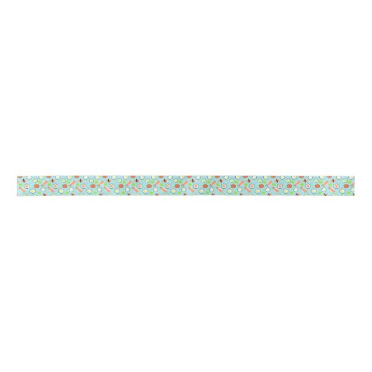 Cute Sushi Pattern Blue Satijnen Lint (Voorkant)