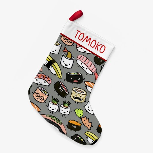 Cute Sushi Pattern Funny Kawaii Food Holiday Xmas Kleine Kerstsok (Voorkant (Hangend))