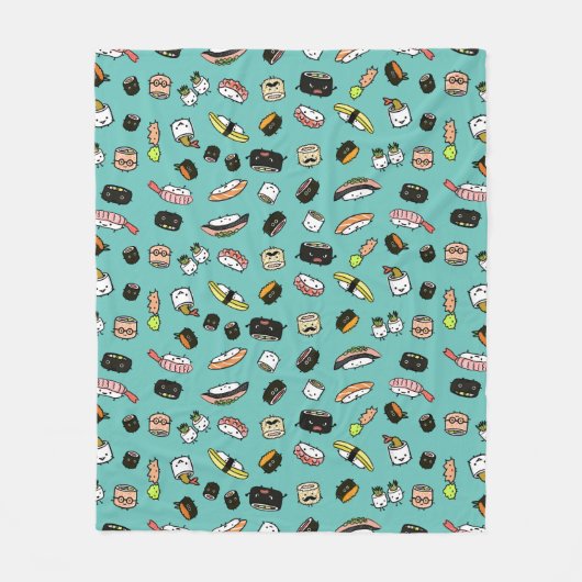 Cute Sushi Pattern | Kawaii Sushi-tekens Fleece Deken (Voorkant)