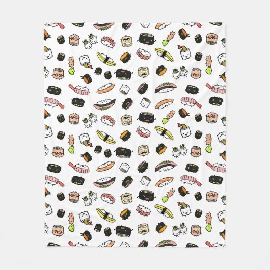 Cute Sushi Pattern | Kawaii Sushi-tekens Fleece Deken (Voorkant)