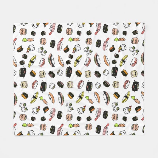 Cute Sushi Pattern | Kawaii Sushi-tekens Fleece Deken (Voorkant (Horizontaal))