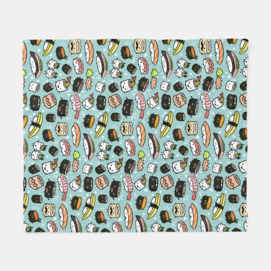 Cute Sushi Patterned | Kawaii Sushi-tekens Fleece Deken (Voorkant (Horizontaal))