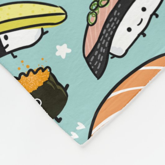 Cute Sushi Patterned | Kawaii Sushi-tekens Fleece Deken (Hoek)