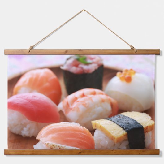 Cute Sushi Platter Tapestry – Japanese Delight Hangend Wandkleed (Voorkant)