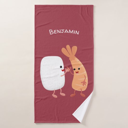 Cute sushi rice prawn Vrienden cartoon Bad Handdoek (Badhanddoek)