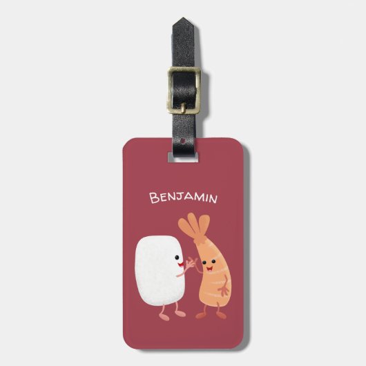 Cute sushi rice prawn Vrienden cartoon Bagagelabel (Voorkant verticaal)