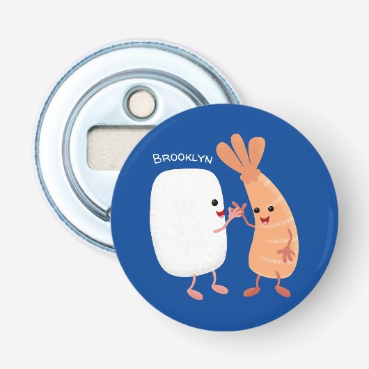 Cute sushi rice prawn Vrienden cartoon Button Flesopener (Voorkant)