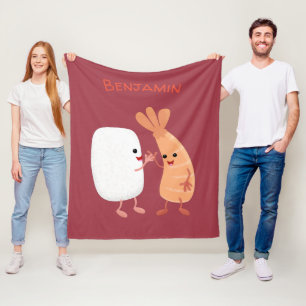 Cute sushi rice prawn Vrienden cartoon Fleece Deken