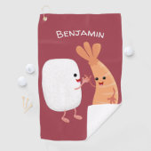 Cute sushi rice prawn Vrienden cartoon Golfhanddoek (Insitu)