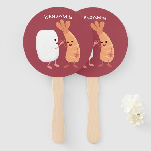 Cute sushi rice prawn Vrienden cartoon Handwaaier (Voorkant en achterkant)