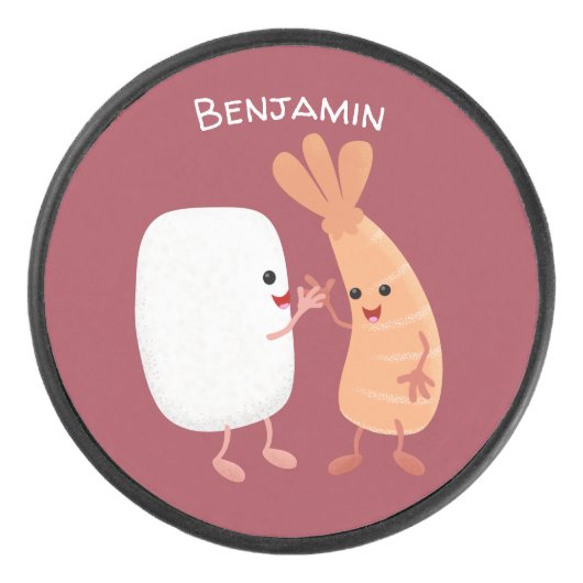 Cute sushi rice prawn Vrienden cartoon Hockey Puck (Voorkant)
