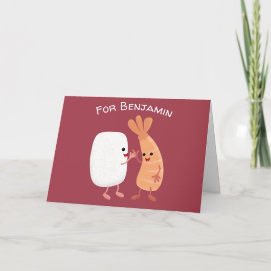 Cute sushi rice prawn Vrienden cartoon Kaart (Voorkant)