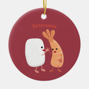 Cute sushi rice prawn Vrienden cartoon Keramisch Ornament