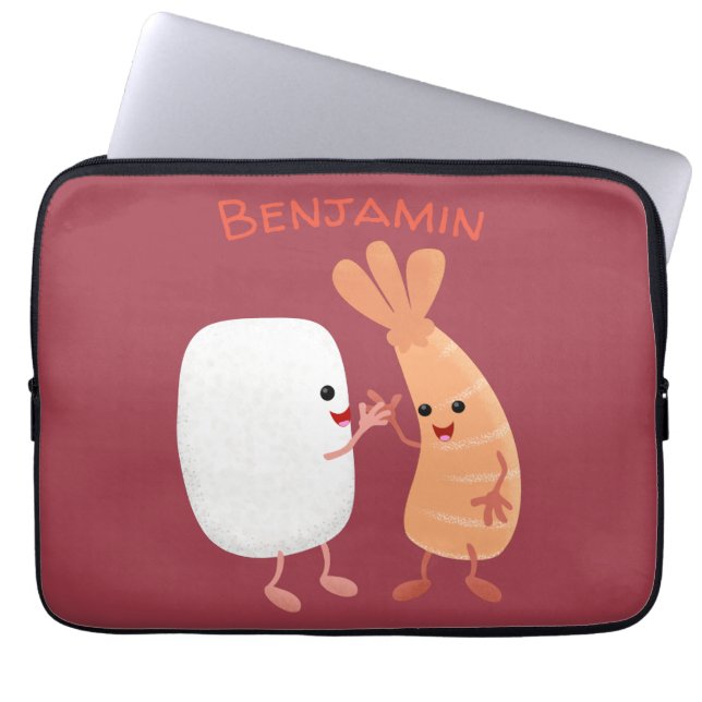 Cute sushi rice prawn Vrienden cartoon Laptop Sleeve (Voorkant)