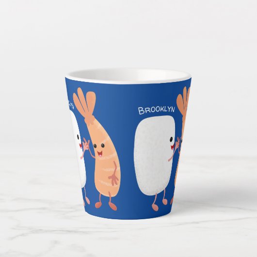 Cute sushi rice prawn Vrienden cartoon Latte Mok (Voorkant)