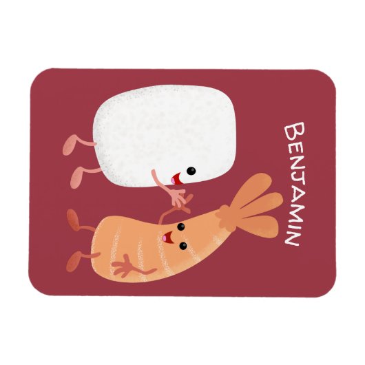 Cute sushi rice prawn Vrienden cartoon Magneet (Horizontaal)