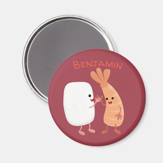Cute sushi rice prawn Vrienden cartoon Magneet (Voorkant / Achterkant)