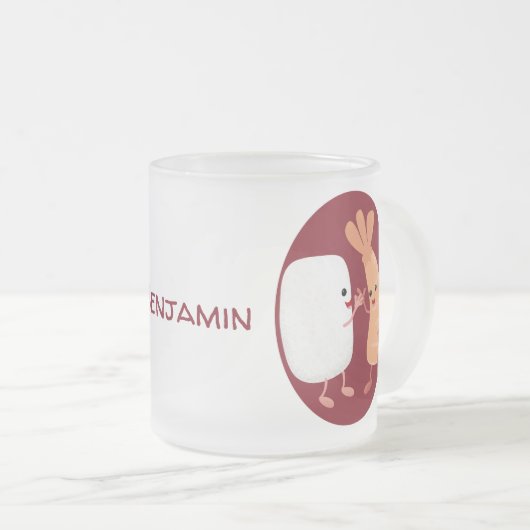 Cute sushi rice prawn Vrienden cartoon Matglas Koffiemok (Voorkant rechts)