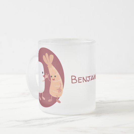 Cute sushi rice prawn Vrienden cartoon Matglas Koffiemok (Voorkant links)