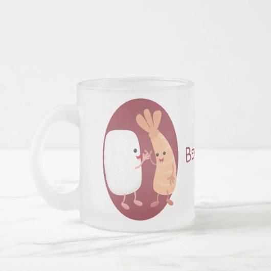 Cute sushi rice prawn Vrienden cartoon Matglas Koffiemok (Links)