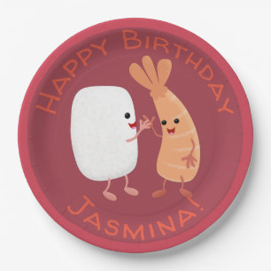 Cute sushi rice prawn Vrienden cartoon Papieren Bordje