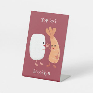 Cute sushi rice prawn Vrienden cartoon Reclamebord Met Voetstuk