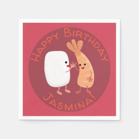 Cute sushi rice prawn Vrienden cartoon Servet (Voorkant)