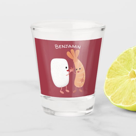 Cute sushi rice prawn Vrienden cartoon Shot Glas (Voorkant)