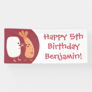 Cute sushi rice prawn Vrienden cartoon Spandoek